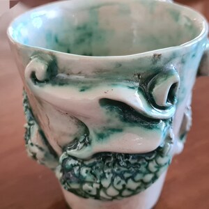 8.45 OZ/ Unique Ceramic Mug, Mug with Embossed Dragon Detail, Pottery Statue Coffee Cup image 8