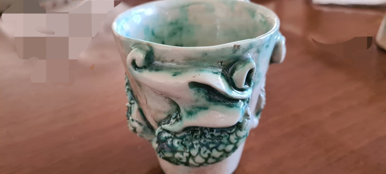 8.45 OZ/ Unique Ceramic Mug, Mug with Embossed Dragon Detail, Pottery Statue Coffee Cup image 8