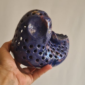 Pottery Owl Essential Oil Burner: Purple Glaze Candle Warmer