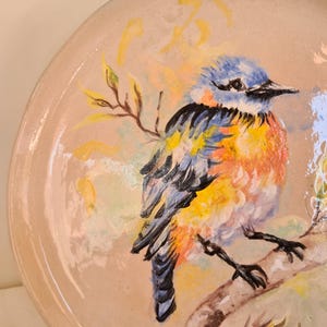 Unique plate with watercolor bird objects, Serving plate, Handmade home art
