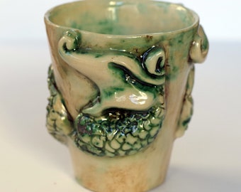 Unique Ceramic Mug, Mug with Embossed Dragon Detail, Pottery Statue Coffee Cup, Original Signature, Ancient Mythology