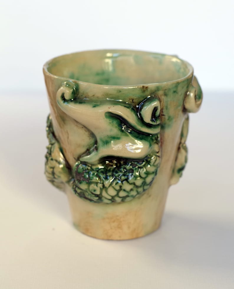 8.45 OZ/ Unique Ceramic Mug, Mug with Embossed Dragon Detail, Pottery Statue Coffee Cup image 1