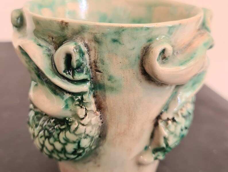 8.45 OZ/ Unique Ceramic Mug, Mug with Embossed Dragon Detail, Pottery Statue Coffee Cup image 3