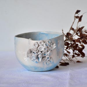 Handmade Blue Flower Ceramic Bowl,  Small Unique Pot for Plants