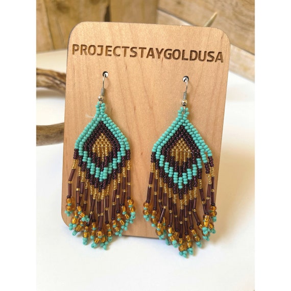 Colorful Beaded Aztec Dangle Earrings Colorful Beaded Aztec Dangle Earrings