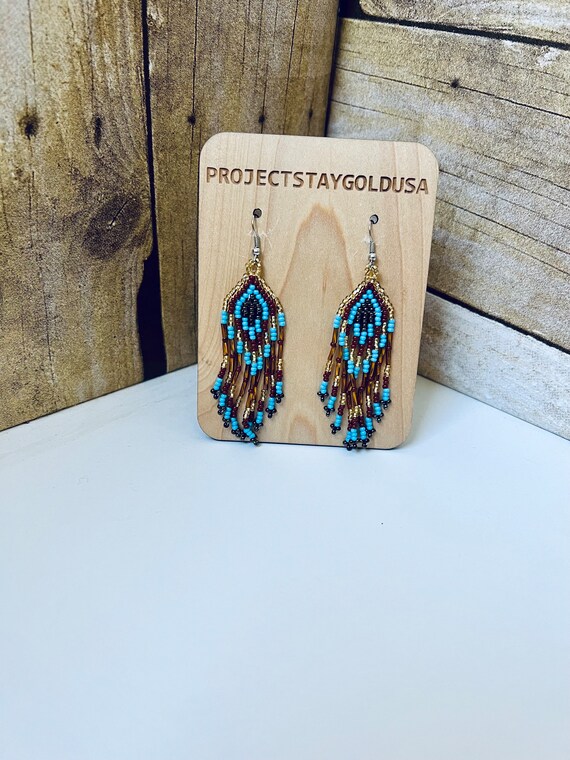 Colorful Beaded Aztec Dangle Earrings Colorful Beaded Aztec Dangle Earrings