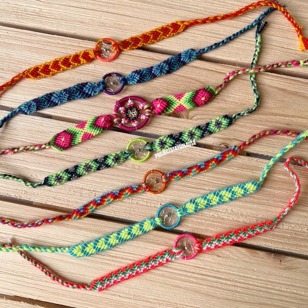 Woven Friendship Bracelets, Dream Catcher Bracelet, Colorful Neon Aztec Pattern Mixtec Jewelry