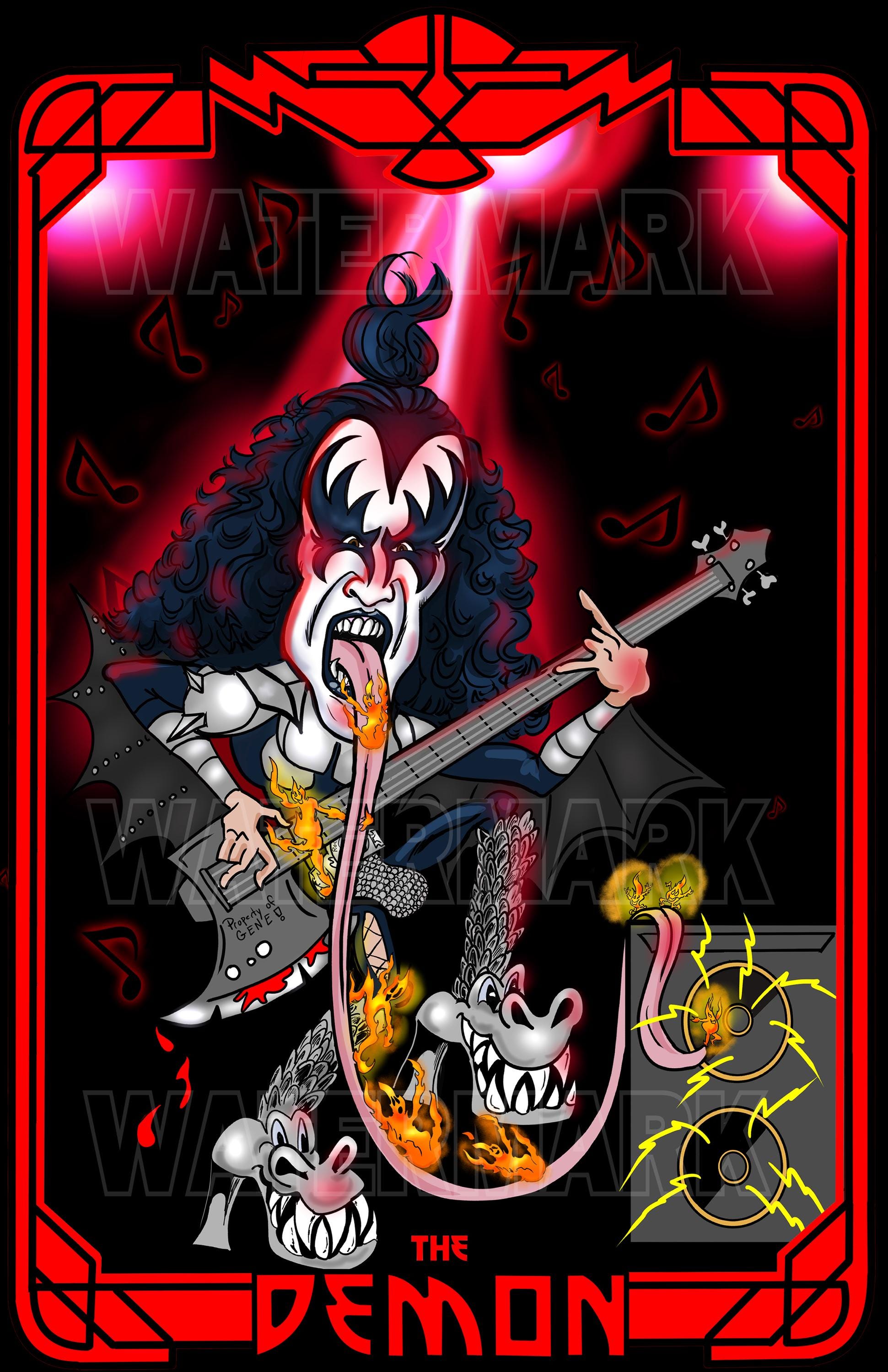 Original Demon Caricature- Gene Simmons- 11 X 17 Print- Kiss the