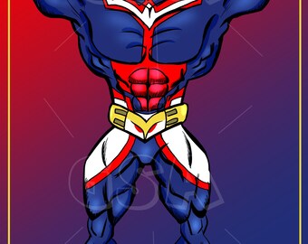 All Might amerikanisierter Anime Art 11 x 17 Druck