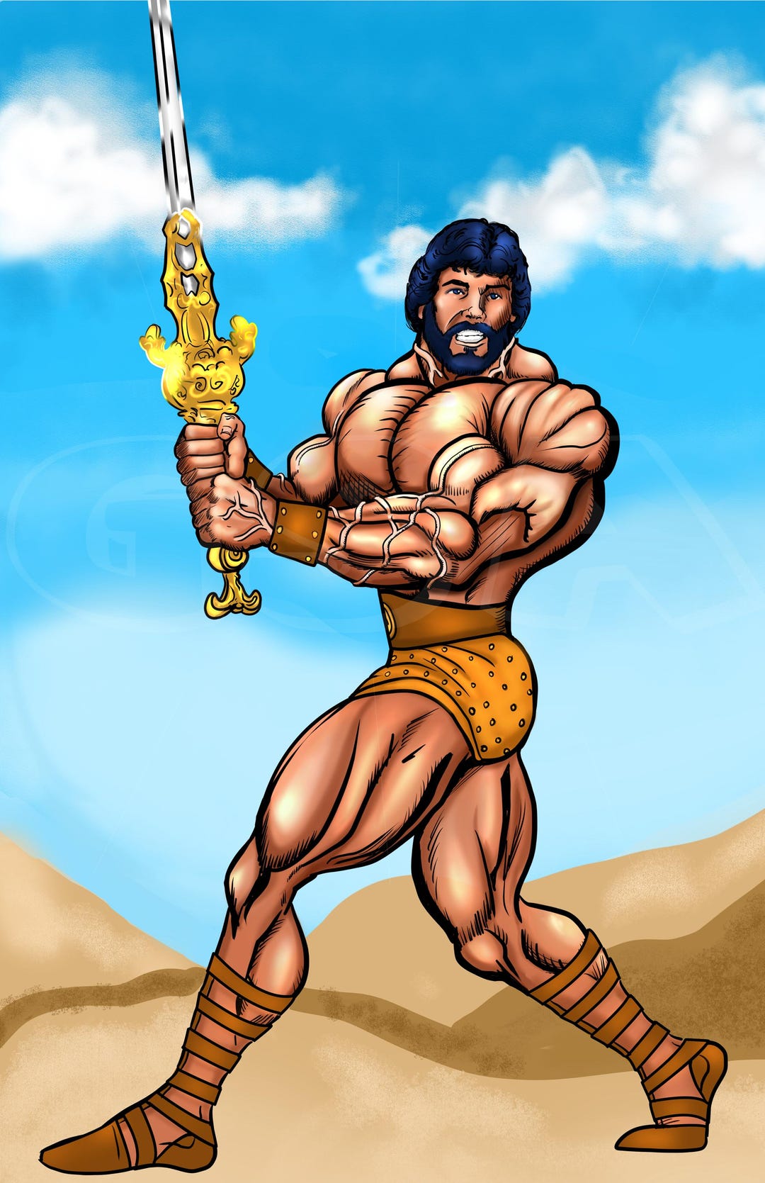 Original Hand Drawn Art Print of Hercules in Gold Frame - Etsy