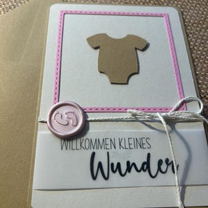Carte de naissance, motif corps rose, format B6, papier kraft