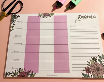Meal planner, flowers A4 weekly planner, organizer, menu planner | A4 weekly planner | Meal planner | Notepad