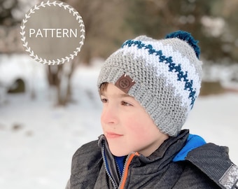 Crochet Pattern | The Buddy Beanie | Crochet Hat for Boys | Kids Crochet Hat | Pom Pom Hat