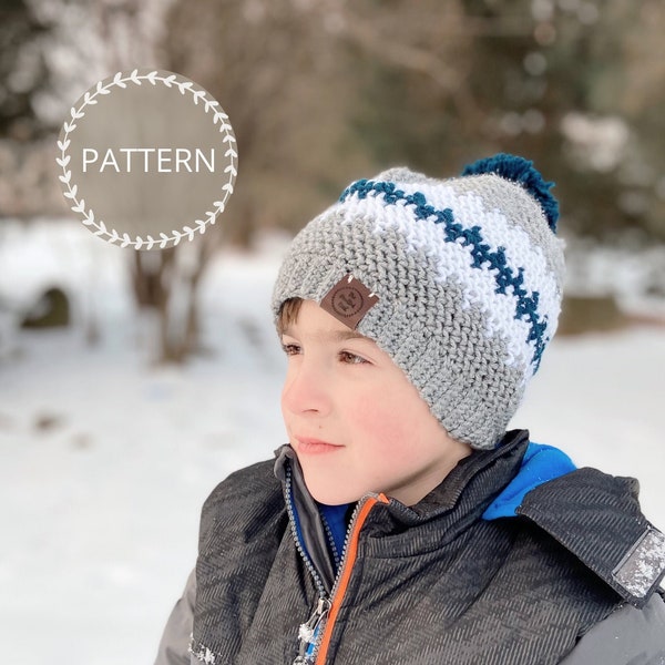 Crochet Pattern | The Buddy Beanie | Crochet Hat for Boys | Kids Crochet Hat | Pom Pom Hat