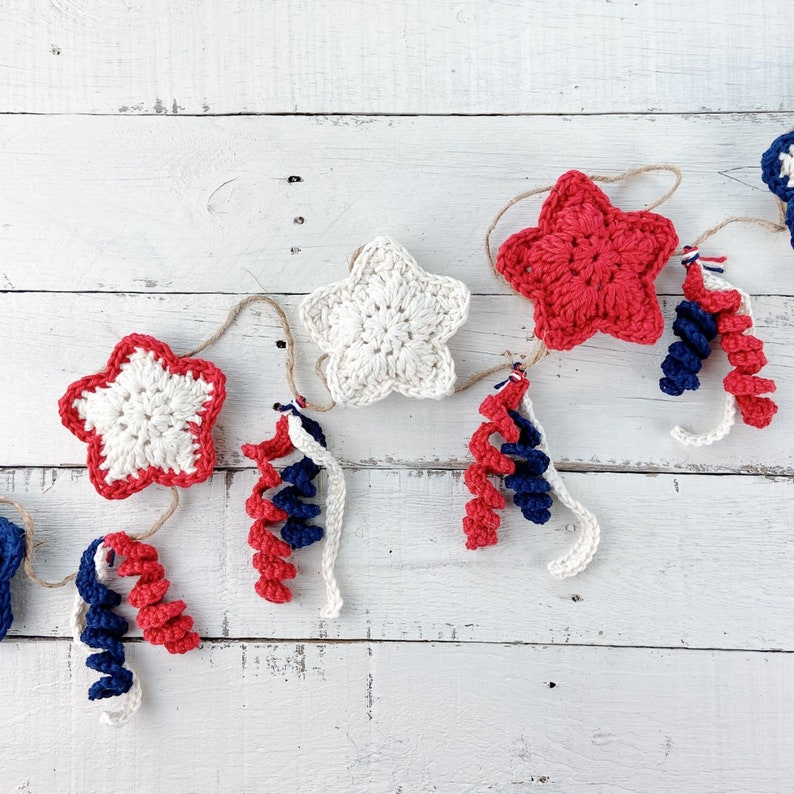 Crochet Pattern Stars and Stripes Patriotic Crochet Garland Pattern Fourth of July Crochet Garland Pattern image 4