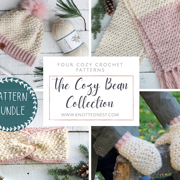 Crochet Pattern Bundle | The Cozy Bean Collection | Crochet Winter Accessories Set