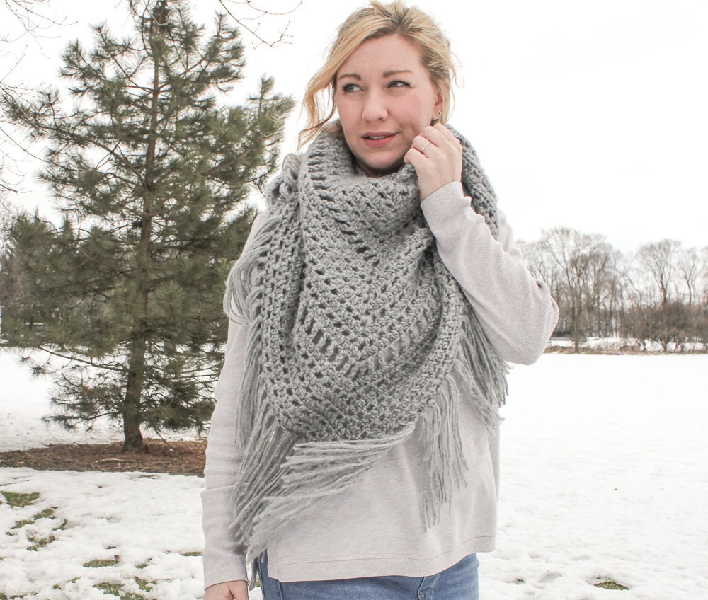 Crochet Triangle Scarf Pattern, Fringe Shawl, Boho Wrap (PDF Pattern ...