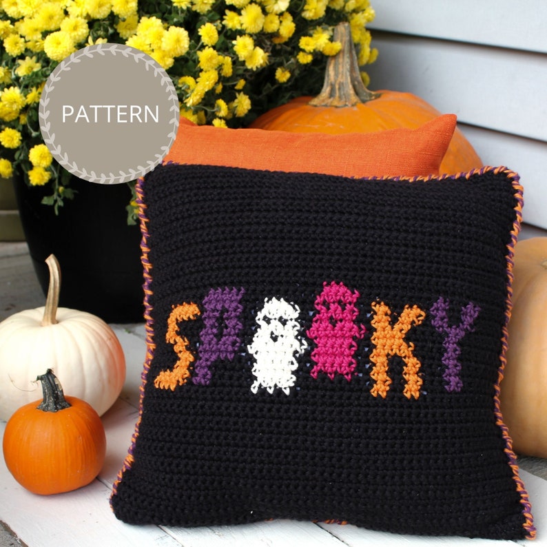 Crochet Pattern Spooky Halloween Crochet Pillow Halloween Cushion Decor image 1