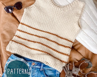 Crochet Tank Top Pattern, Crochet Summer Top, Crochet Pattern, Striped Crochet Sweater, Crochet Shirt, Women's Tank Top, Wander Sweater Tank