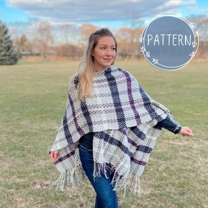 Crochet Poncho Pattern for Women, Easy Poncho Pattern, Plaid Wrap, Crochet Shawl Pattern, Ruanas for Women, Crochet Top, Sweater Pattern