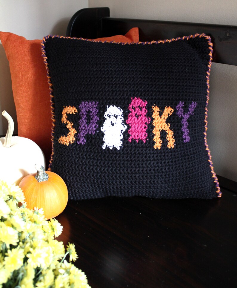 Crochet Pattern Spooky Halloween Crochet Pillow Halloween Cushion Decor image 4