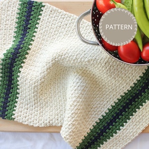Crochet Kitchen Towel Pattern, Easy Crochet Kitchen Towel, Crochet Hand Towel, Striped Dish Towel, Bridal Shower Gift
