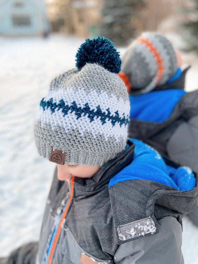 Crochet Pattern The Buddy Beanie Crochet Hat for Boys Kids Crochet Hat Pom Pom Hat image 3