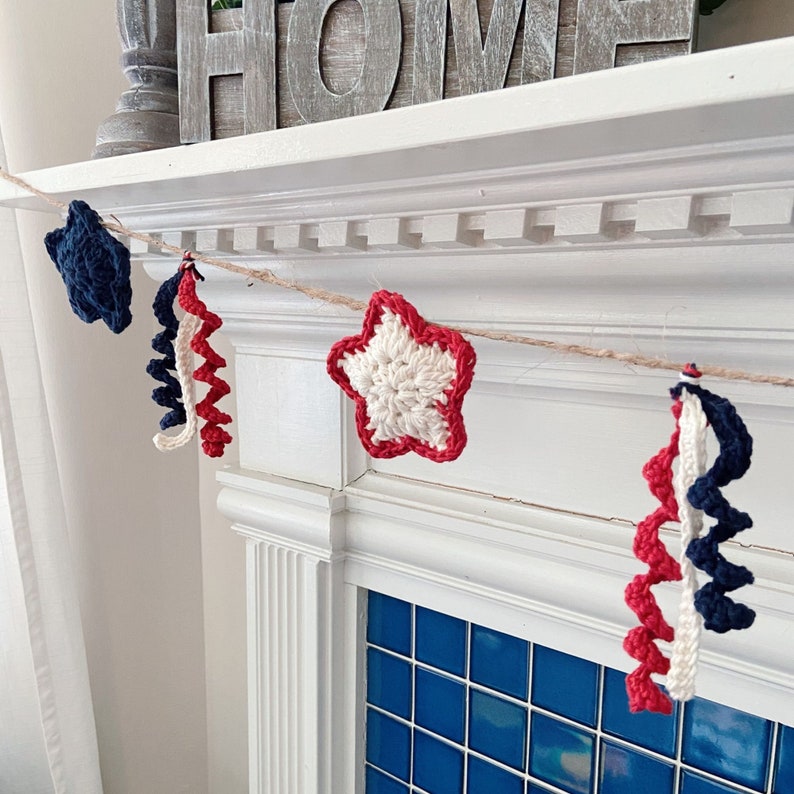 Crochet Pattern Stars and Stripes Patriotic Crochet Garland Pattern Fourth of July Crochet Garland Pattern image 5