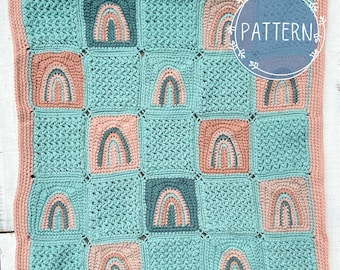 Schema all'uncinetto / Coperta per neonati all'uncinetto con quadrati arcobaleno / Coperta all'uncinetto per neonata / Coperta per neonati con quadrati della nonna