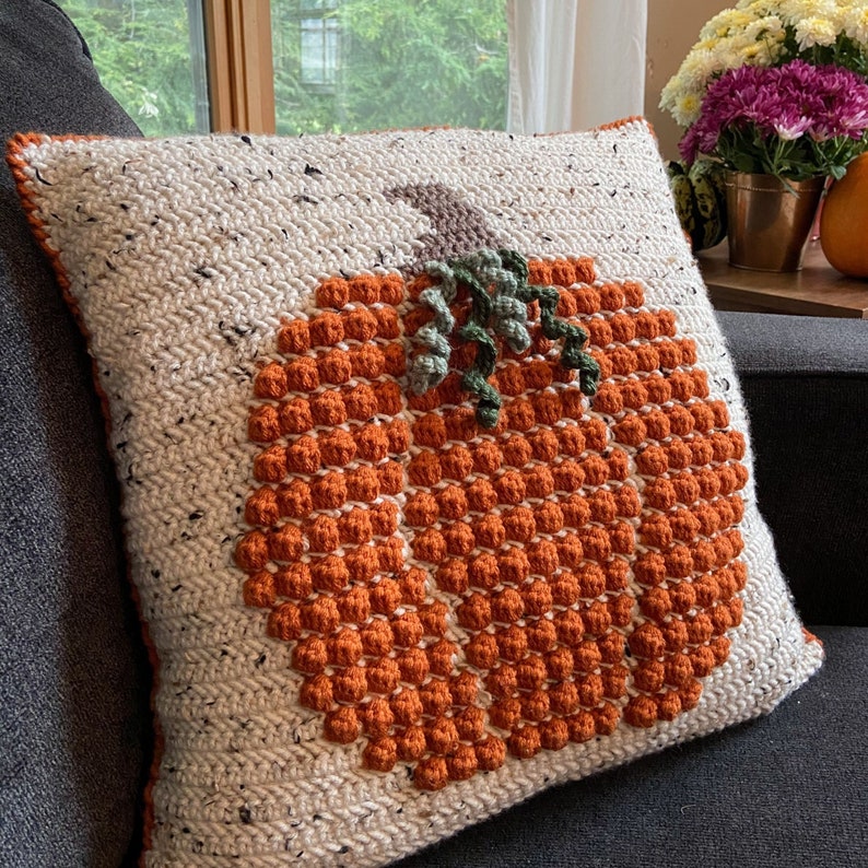 Pumpkin Crochet Pillow Pattern, Crochet Pumpkin, Fall decor, Crochet Pillow cover, Thanksgiving decorations, Autumn Cushion, Pumpkin Decor image 9