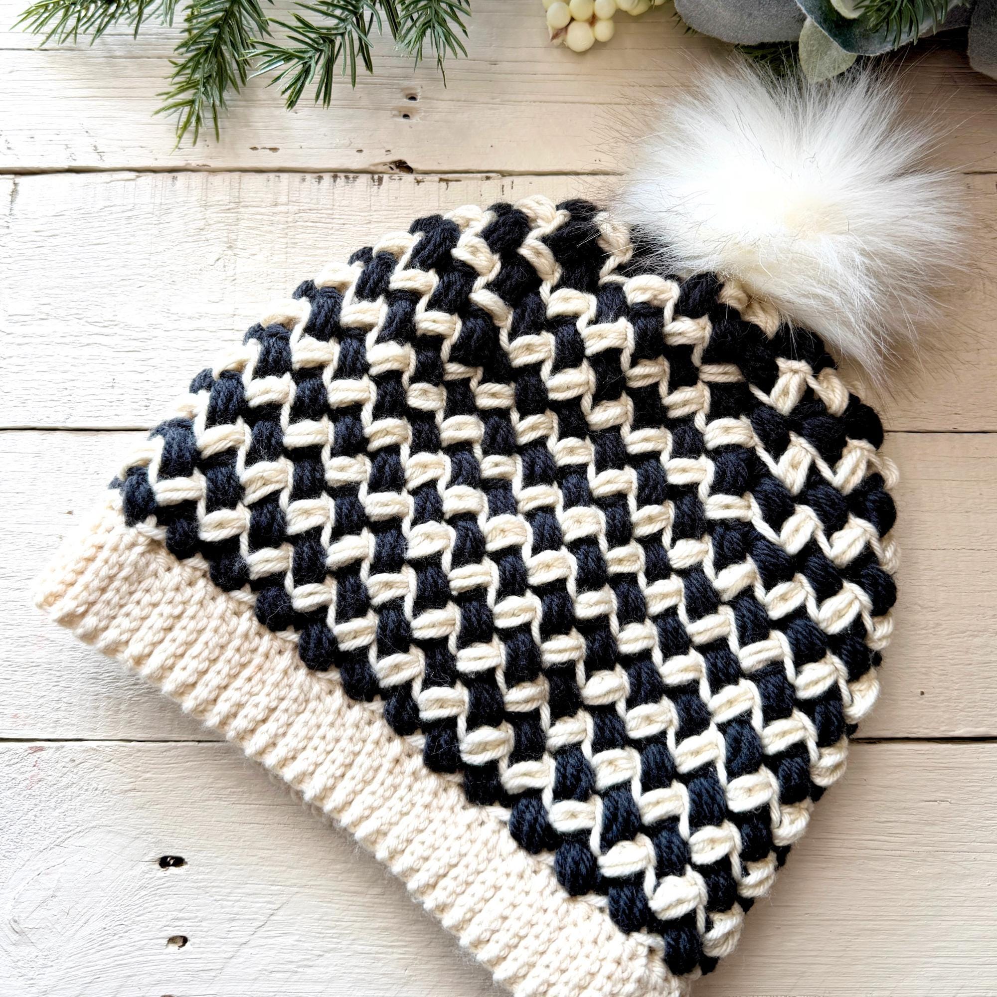 Chunky Hat Crochet Pattern, Crochet Beanie Pattern, Bean Stitch Hat
