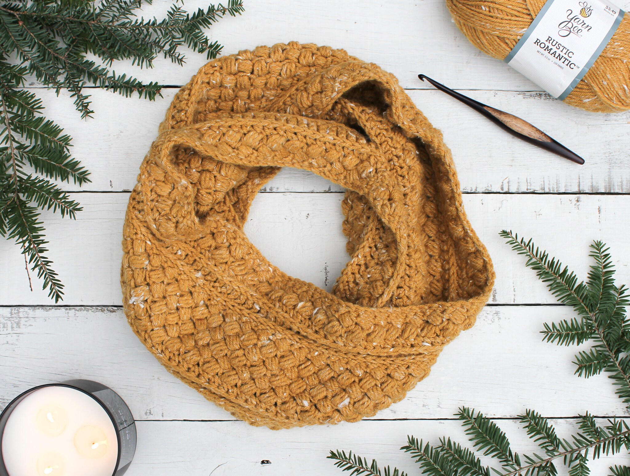 Crochet Mustard Puff Infinity Scarf Pattern, Textured Cowl (PDF Pattern ...