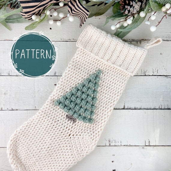 Crochet Stocking Pattern, Christmas Tree Stocking, Christmas Crochet Pattern, Holiday Mantle Decor, Crochet Gift Ideas, Farmhouse Stockings