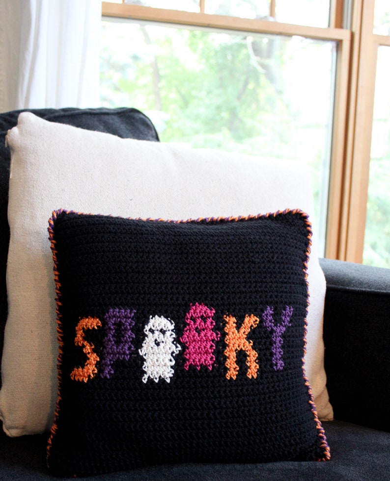 Crochet Pattern Spooky Halloween Crochet Pillow Halloween Cushion Decor image 2