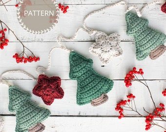 Crochet Christmas Tree Pattern, Crochet Christmas Garland, Crochet Christmas Tree Ornament, Crochet Holiday Decor, Garland for Mantle