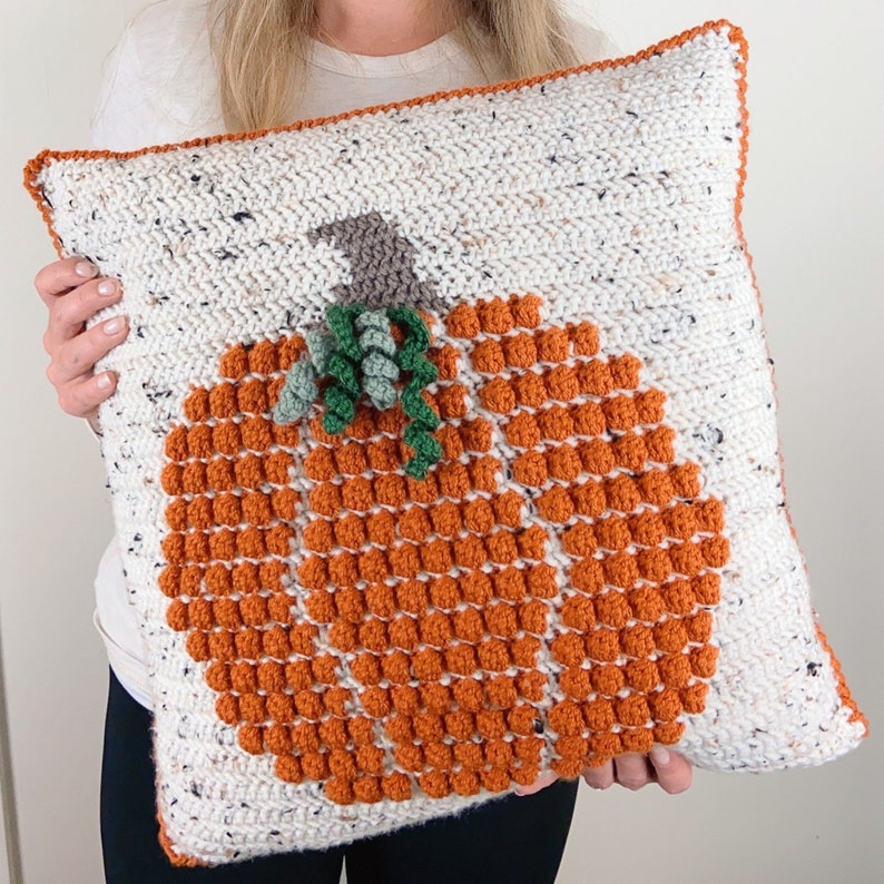 Pumpkin Crochet Pillow Pattern, Crochet Pumpkin, Fall decor, Crochet Pillow cover, Thanksgiving decorations, Autumn Cushion, Pumpkin Decor image 2