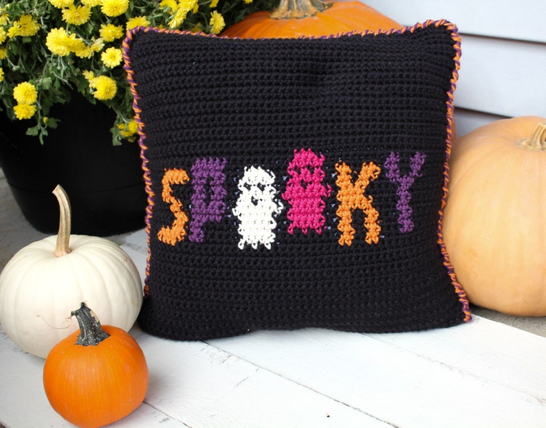 Crochet Pattern Spooky Halloween Crochet Pillow Halloween Cushion Decor image 5