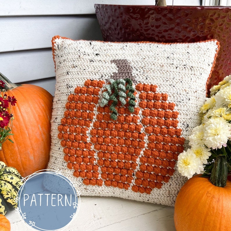 Pumpkin Crochet Pillow Pattern, Crochet Pumpkin, Fall decor, Crochet Pillow cover, Thanksgiving decorations, Autumn Cushion, Pumpkin Decor image 1