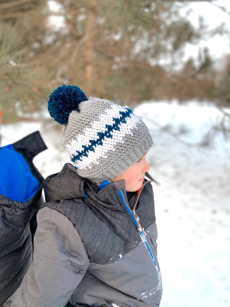 Crochet Pattern The Buddy Beanie Crochet Hat for Boys Kids Crochet Hat Pom Pom Hat image 5