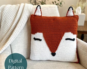 Crochet Fox Pattern, Fox Pillow Cover, Crochet Pillow Case Pattern, Nursery Decor, Woodland Nursery, Baby Shower Gift, Forest Animal Nursery