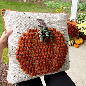 Pumpkin Crochet Pillow Pattern, Crochet Pumpkin, Fall decor, Crochet Pillow cover, Thanksgiving decorations, Autumn Cushion, Pumpkin Decor image 4