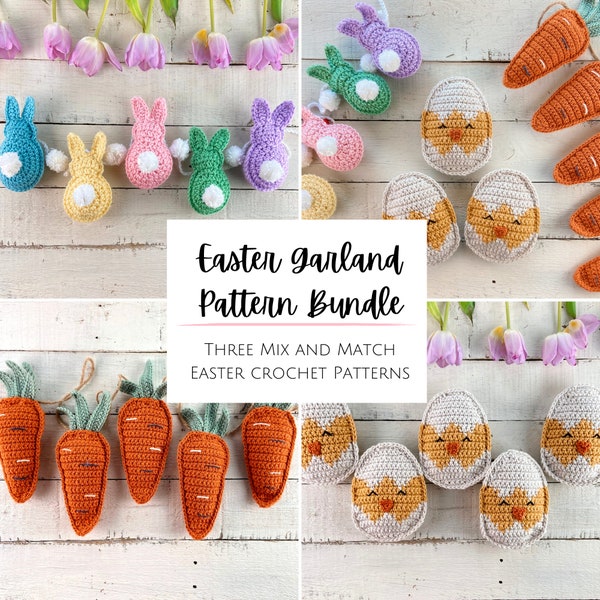 Pattern Bundle, Easter Garland Crochet Pattern, Crochet Bunting Pattern, Easter Eggs Decor, Easter Bunny, Easter Basket Gift