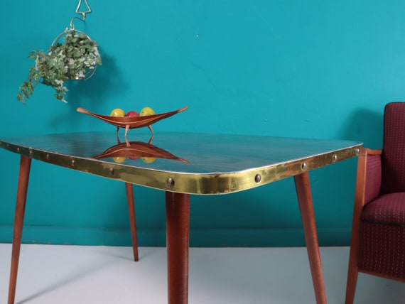Vintage Table With Glass Top Wood Etsy Ireland