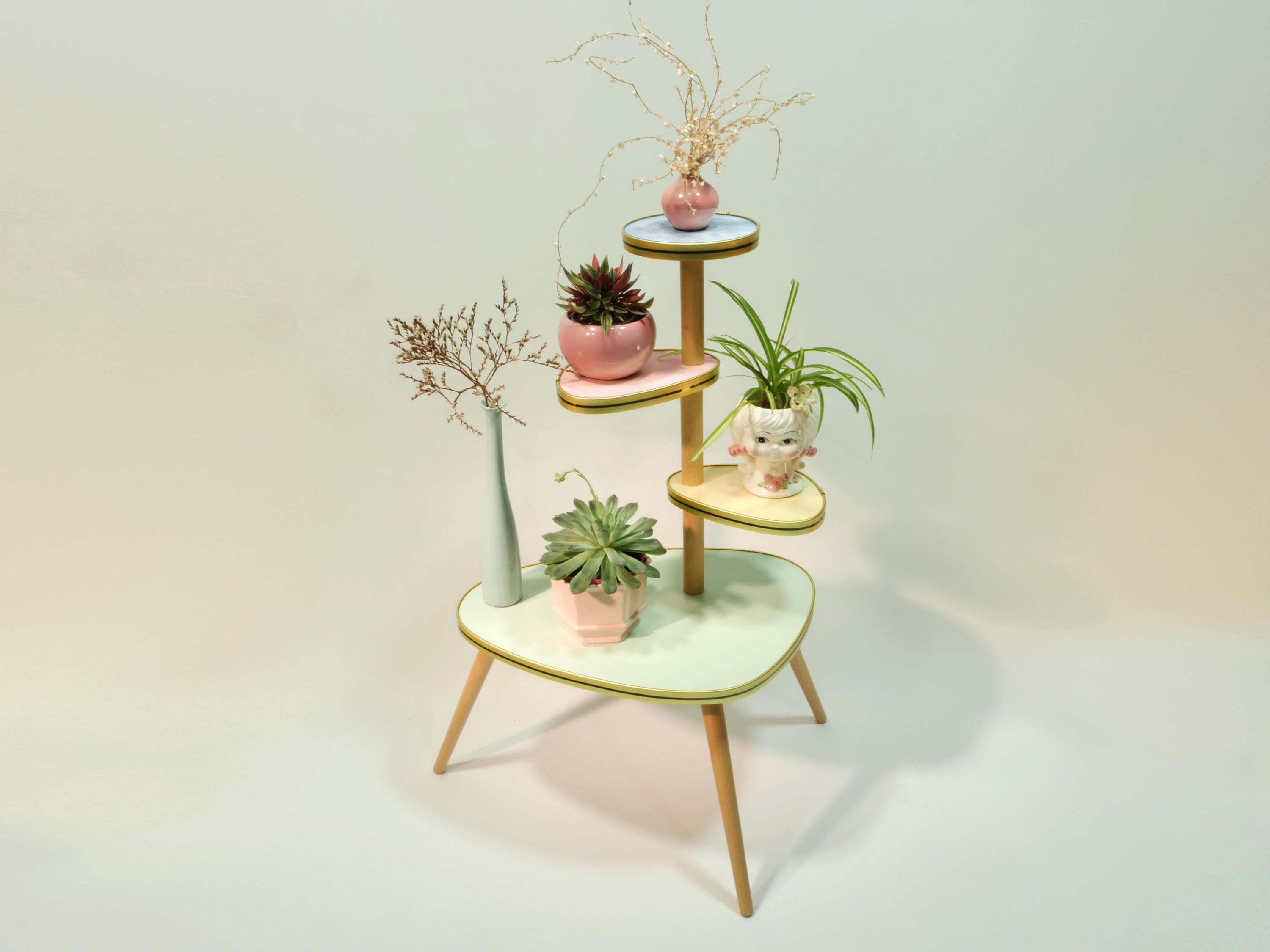 1960's　レトロ　ポップ　グリーン　フラワー　バブル　ポール　ラック Candy Cane Dream Flower Stand/plant Table – 1960s Design - Etsy