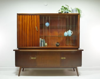 Buffet haut/meuble de salon vintage avec vitrine, 1960, Allemagne