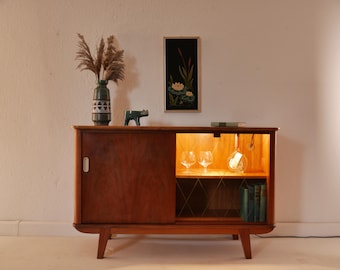 Vintage Sideboard 60er Jahre, Mid Century TV Schrank, Vitrine mit Beleuchtung, Deutschland