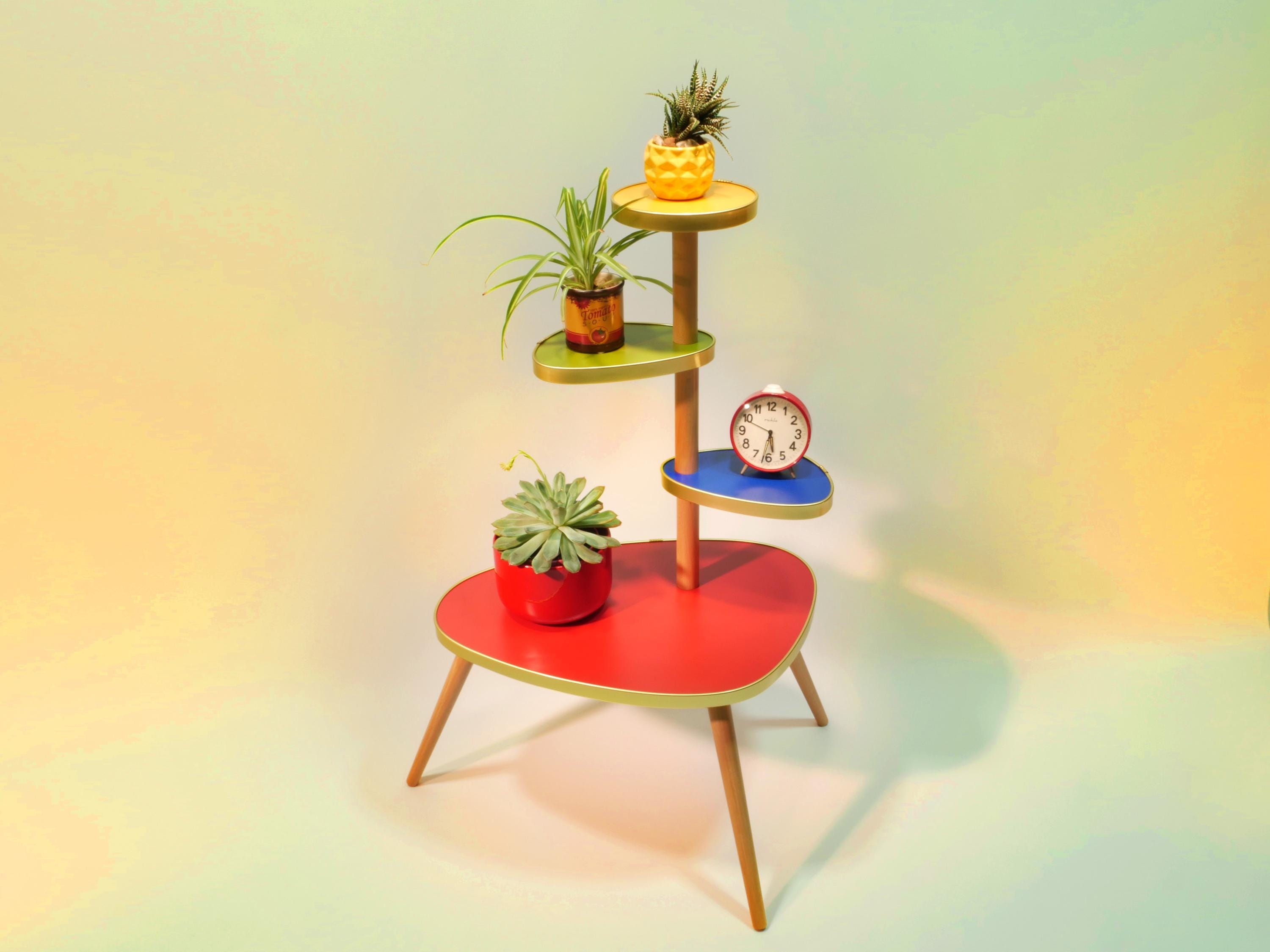 Harlequin Flower Stand • 1960s Design Plant Table • Vintage Mid