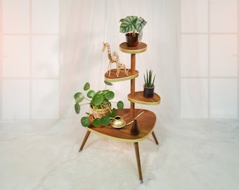 Support de fleurs / banc de fleurs / table de fleurs Noix de Pécan – Design des années 60