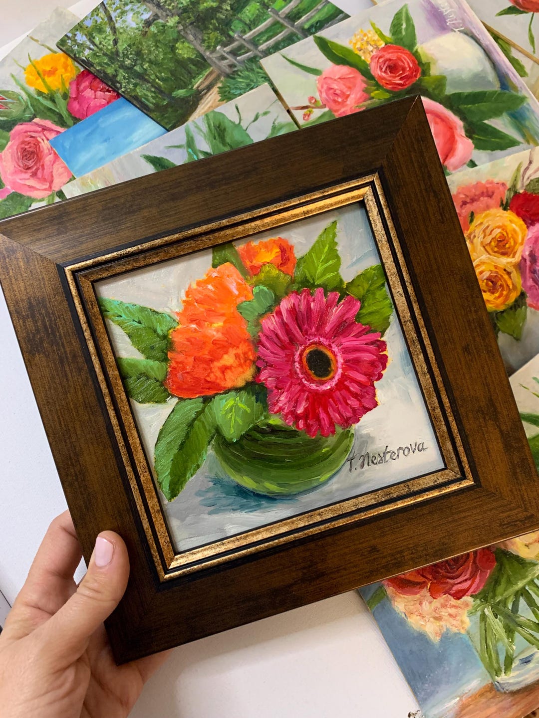 Framed Original Oil Painting Small Floral Still Life Art 6x6 - Etsy