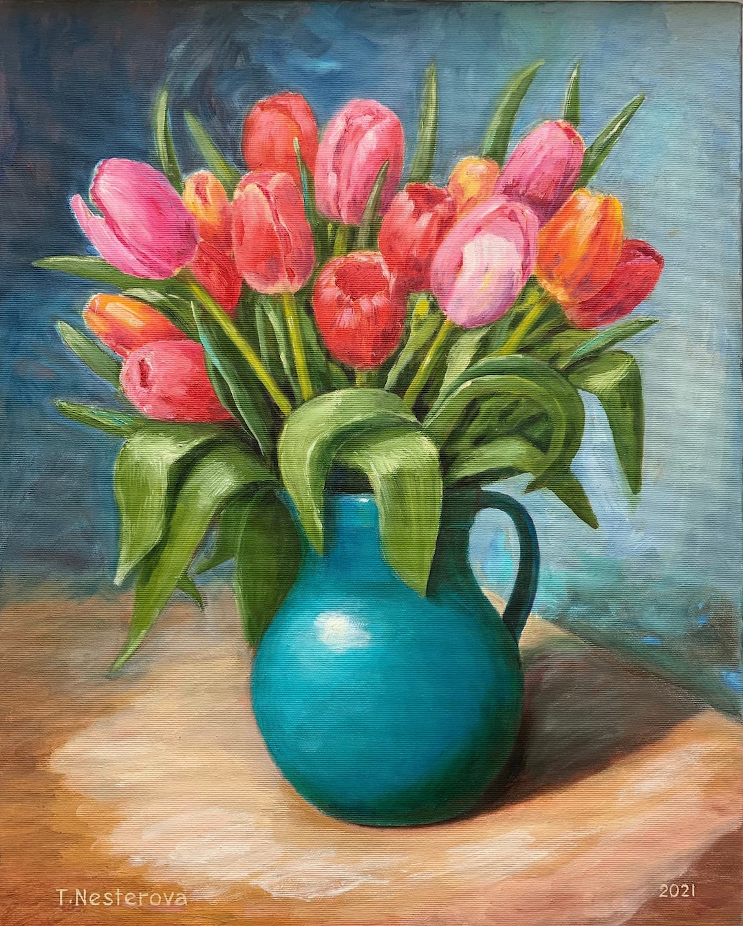Tulips Original Oil Painting on Canvas 20x16 Inch Floral Still Life Oil ...